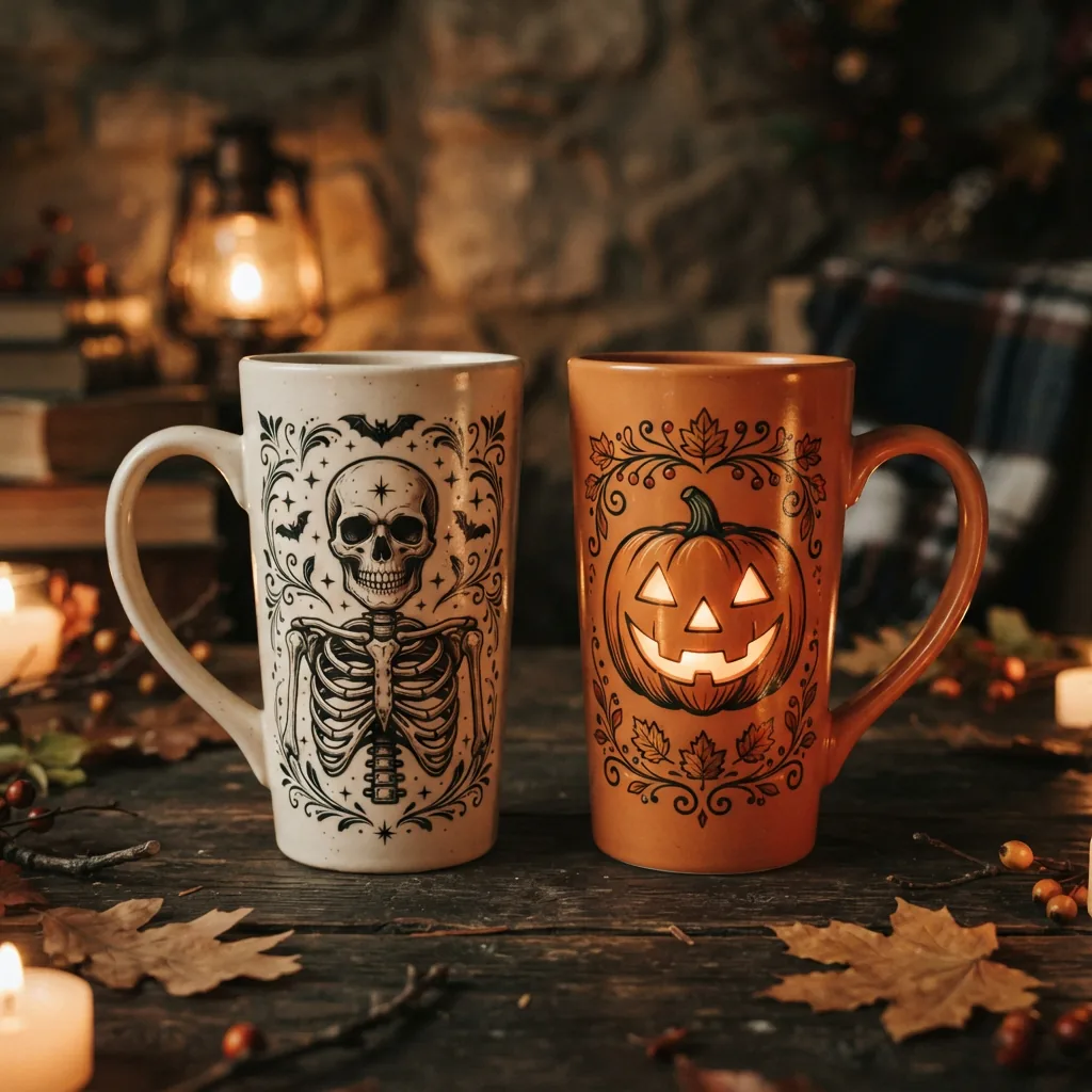 Spectrum Designz Halloween Tall Mug Set of 2 with skeleton and pumpkin designs.
