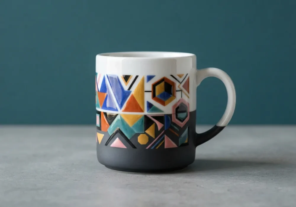Spectrum Geometric Shapes 2025 Ceramic Mug with a glossy, two-tone design.
